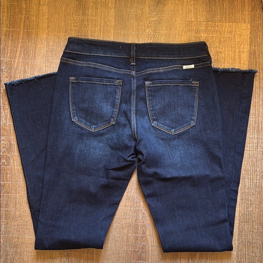 KanCan Women's Dark Blue Straight Leg Jeans Frayed Low Rise - Picture 3 of 4